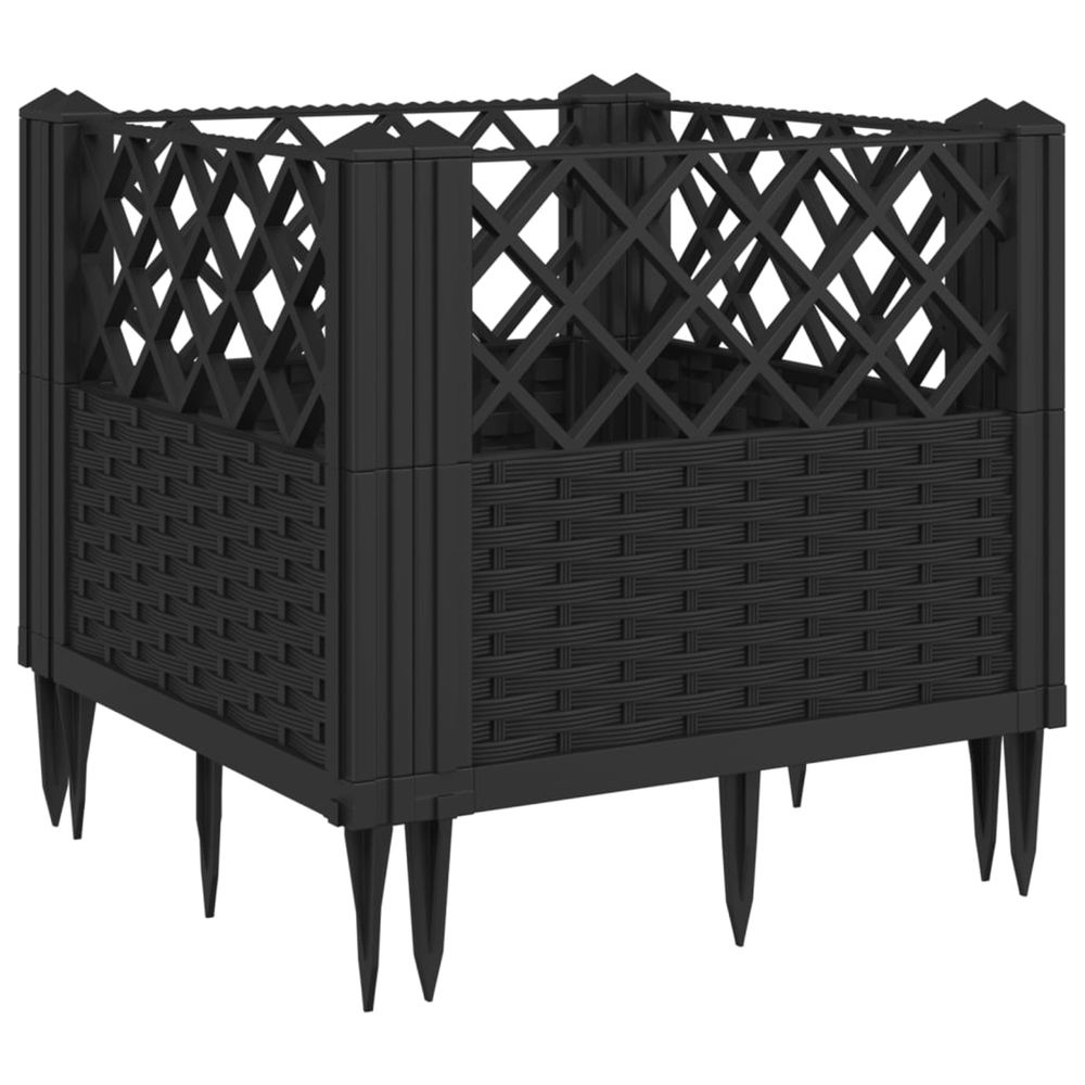 Jardinière d'extérieur avec piquets noir 43,5x43,5x43,5 cm pp