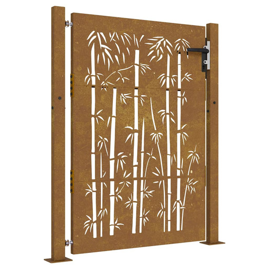 Portail de jardin 100x125 cm en acier corten et design bambou