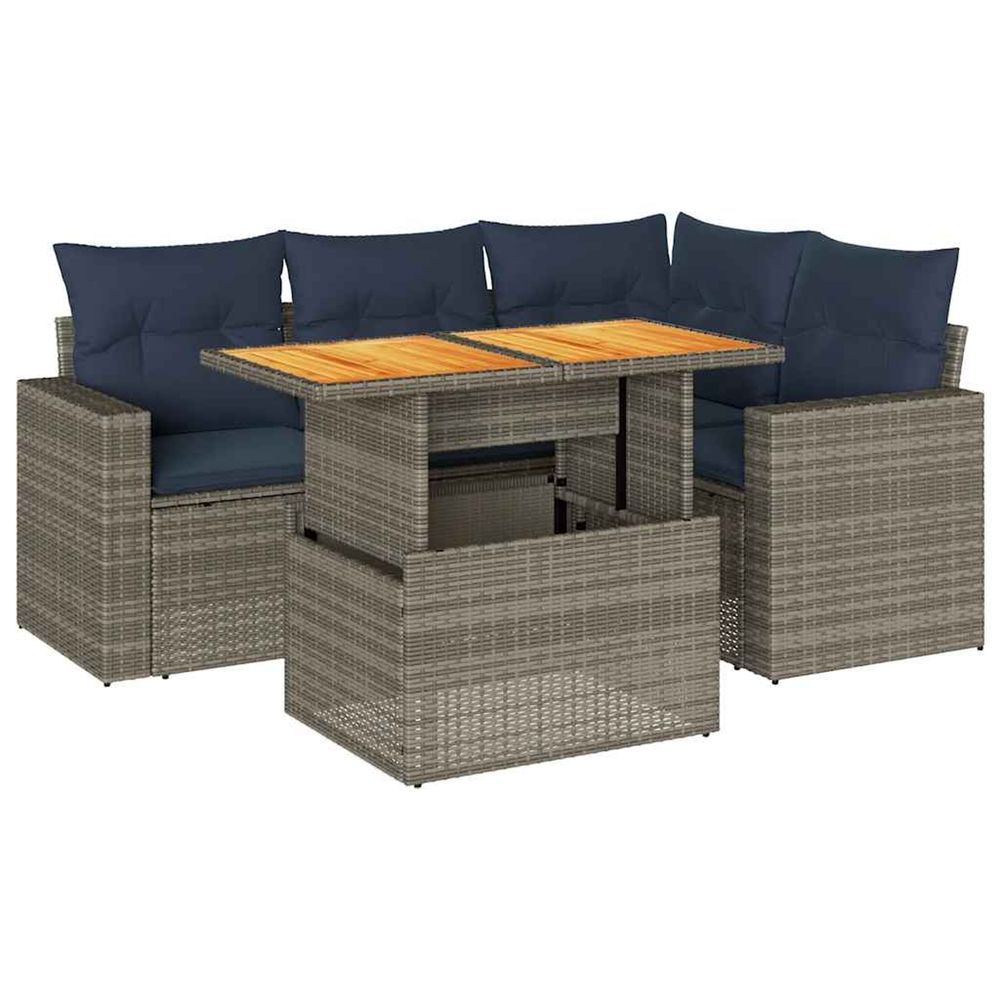 Salon de jardin 5 pcs avec coussins gris résine tressée