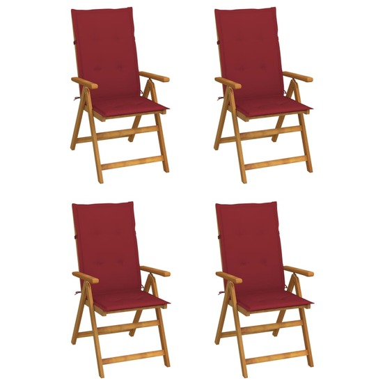 Chaises inclinables de jardin lot de 4 et coussins bois acacia