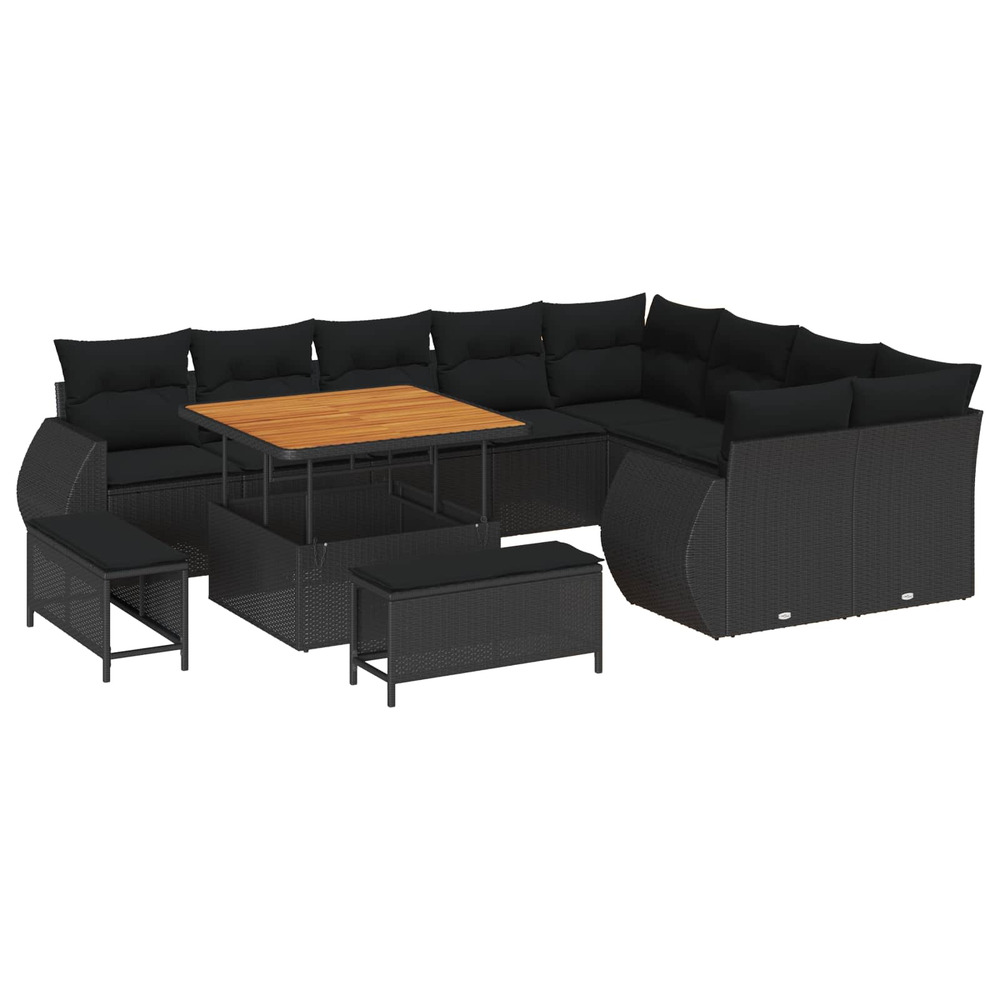 Ensemble de canapé de jardin avec coussin 12 pcs noir