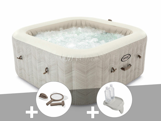 Kit spa gonflable purespa chevron carré bulles 6 places + kit d'entretien + por