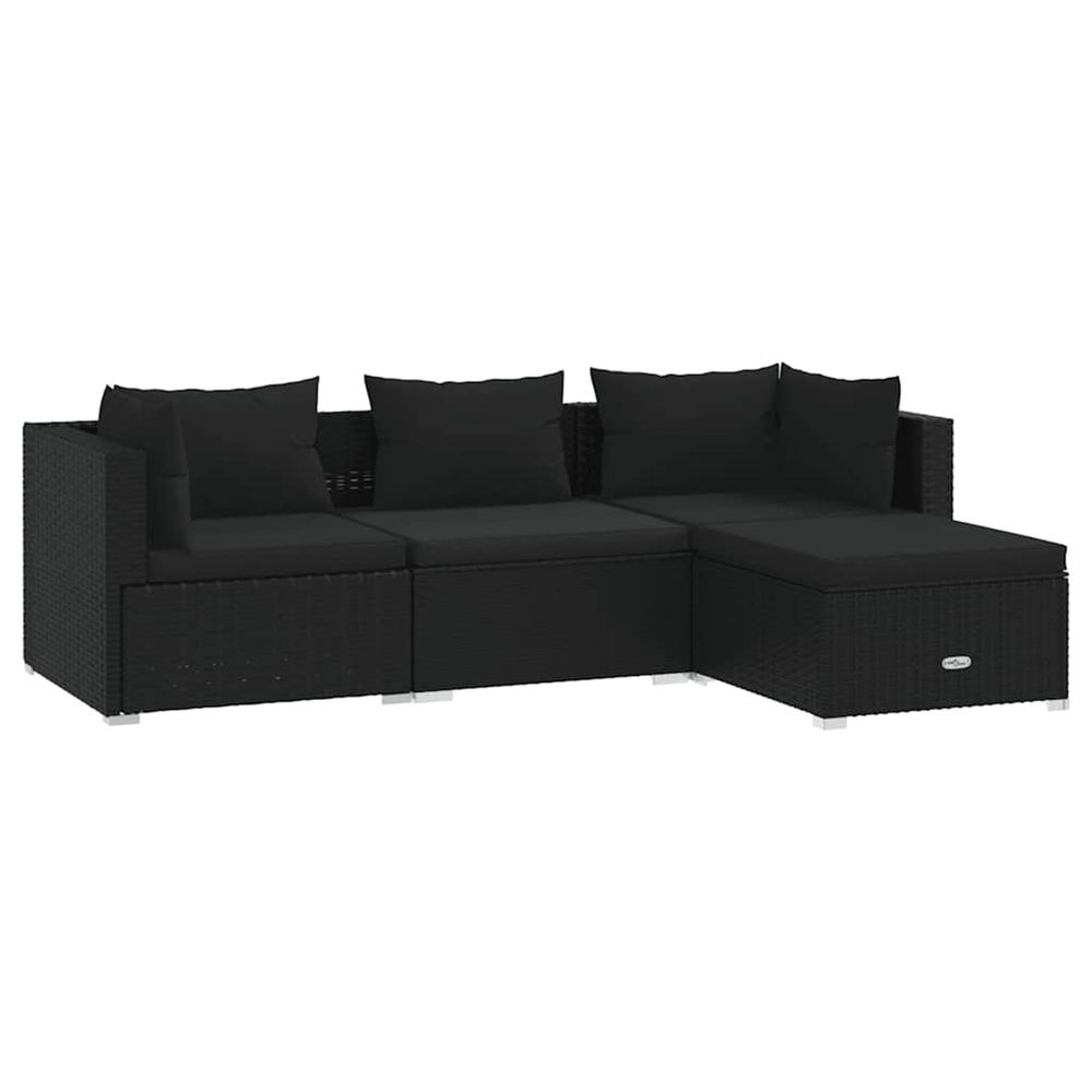 Salon de jardin 4 pcs avec coussins résine tressée noir