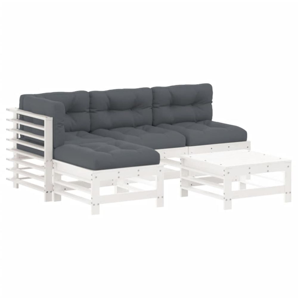 Salon de jardin 5 pcs avec coussins blanc bois massif