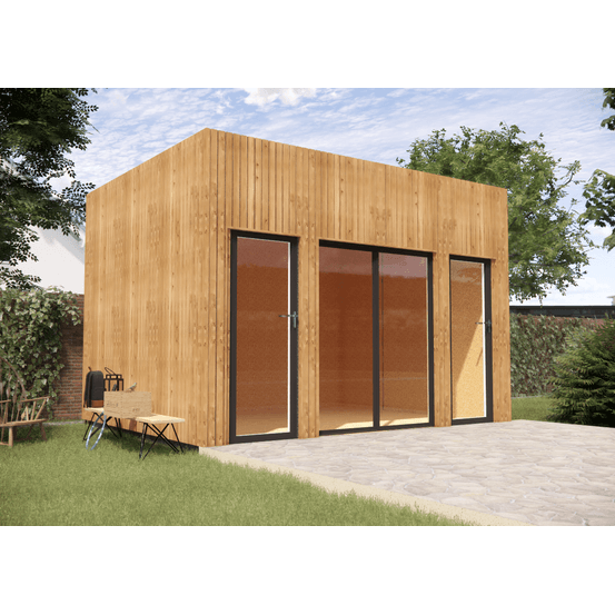 Studio de jardin re2020 en bois 4,4 x 3,5 x 3,2 m / isolation re2020 avec plancher isolé / menuiseries alu k-line