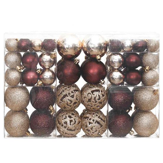 Boules de noël 100 pcs champagne et marron 3 / 4 / 6 cm