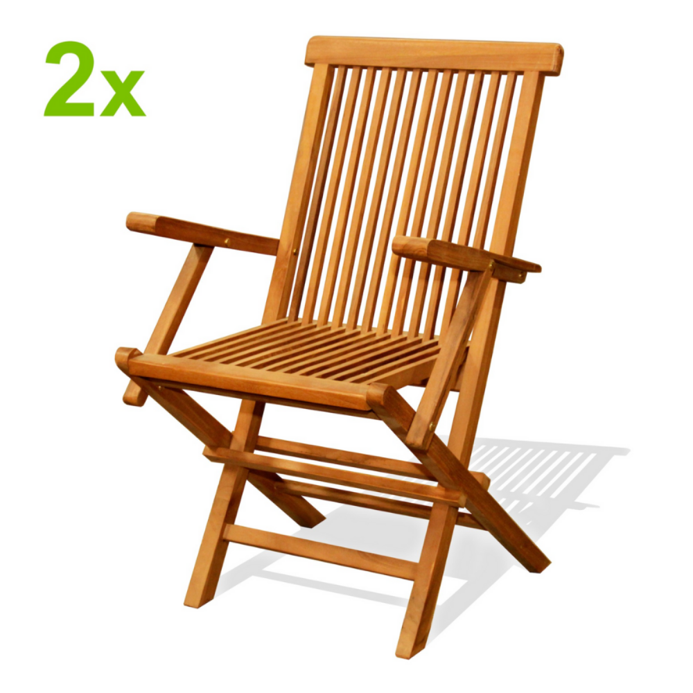 Lot de 2 fauteuils pliants jardin teck massif brut teck