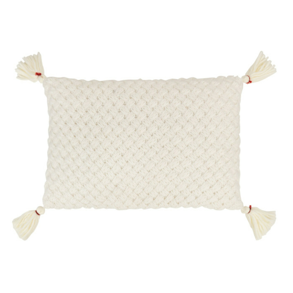 Coussin déco à franges crochet 40x60cm blanc