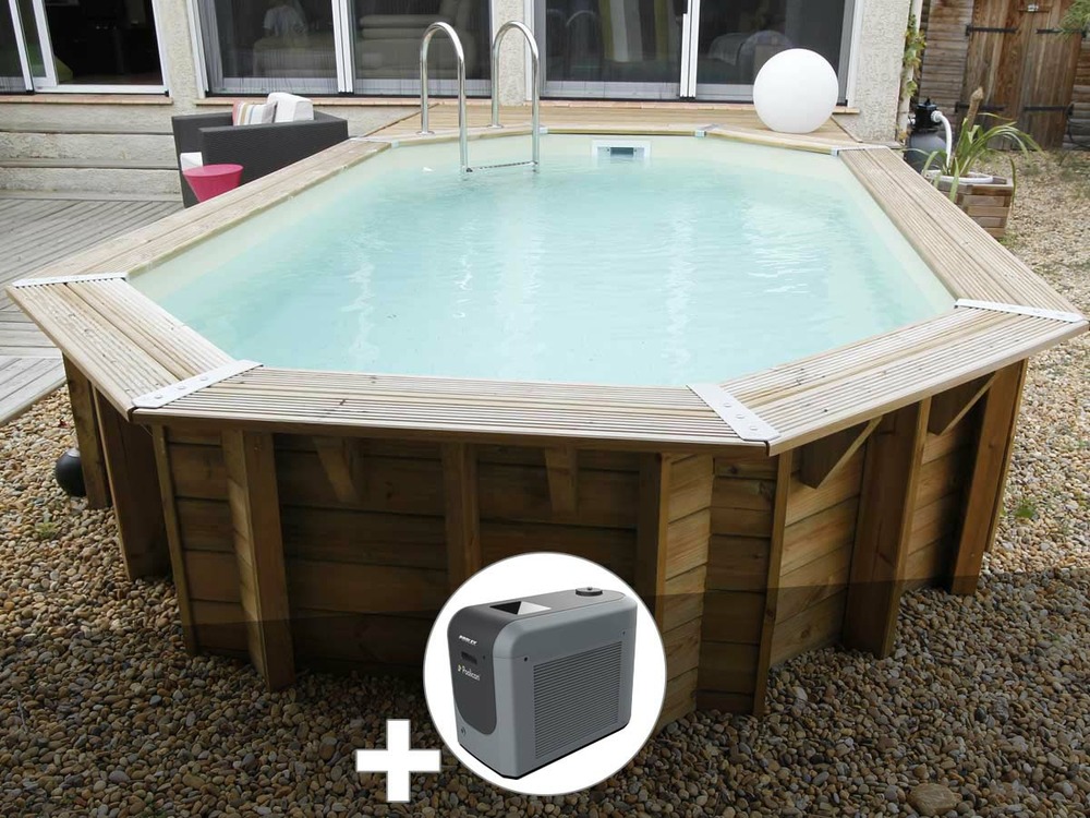 Kit piscine bois océa 5,50 x 3,55 x 1,20 m - liner gris + poolican
