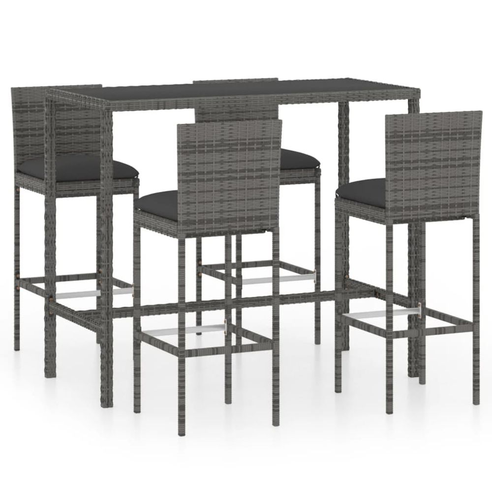 Ensemble de bar de jardin 5 pcs et coussins résine tressée gris