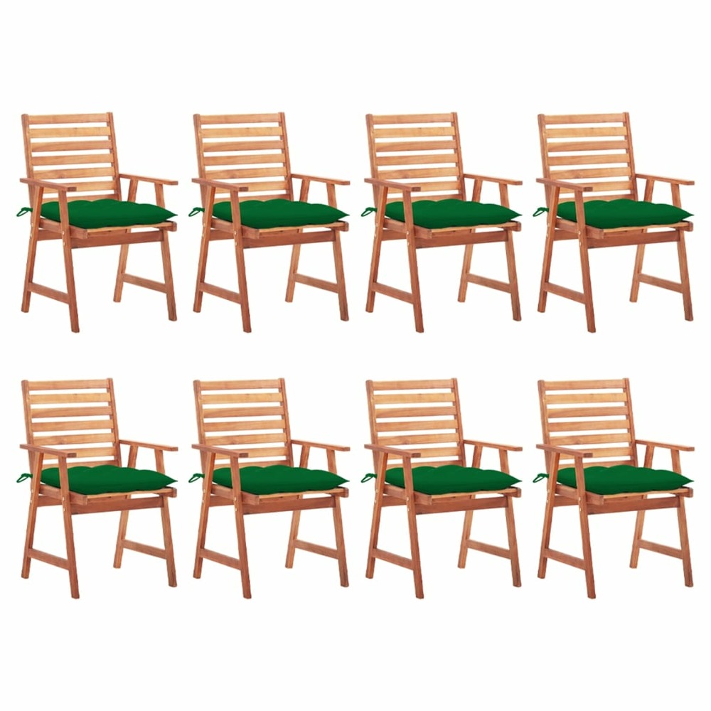 Chaises à dîner d'extérieur 8 pcs avec coussins acacia massif