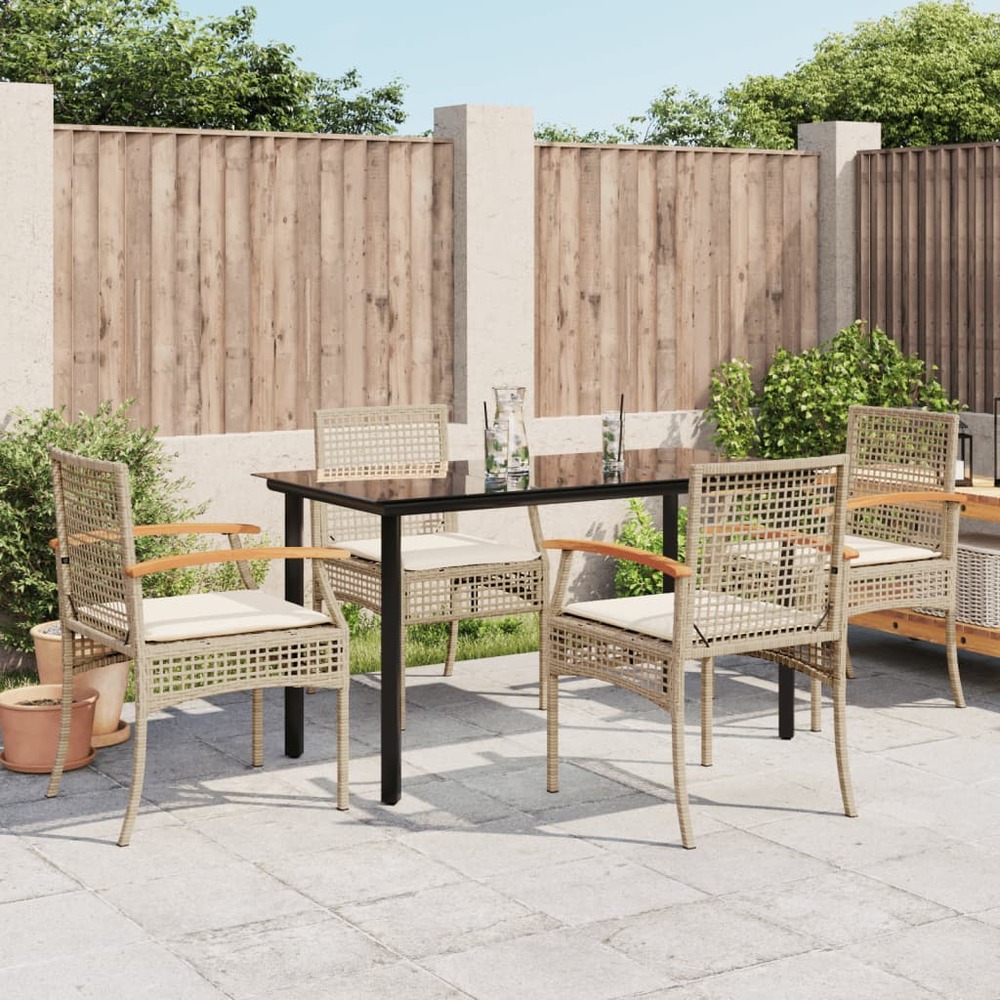 Ensemble à manger de jardin avec coussins 5pcs beige poly rotin