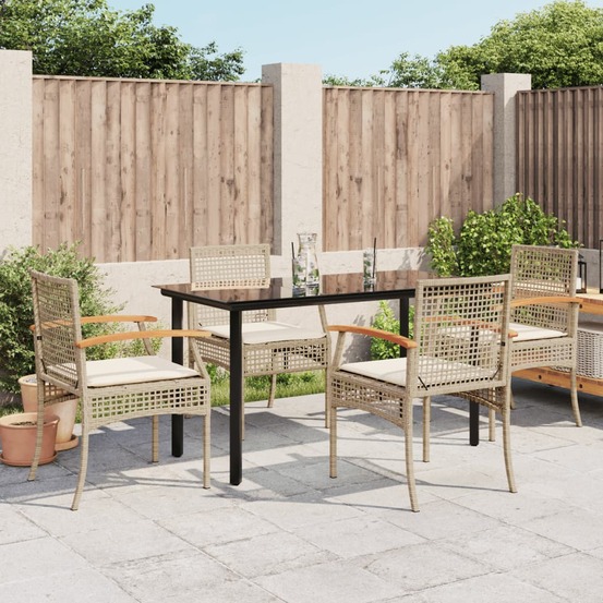 Ensemble à manger de jardin avec coussins 5pcs beige poly rotin