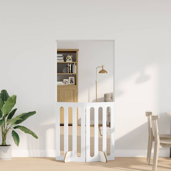 Barrière clôture pliable modulable pour animaux en bois intérieur montage sans perçage 100x38x90cm blanc brillant