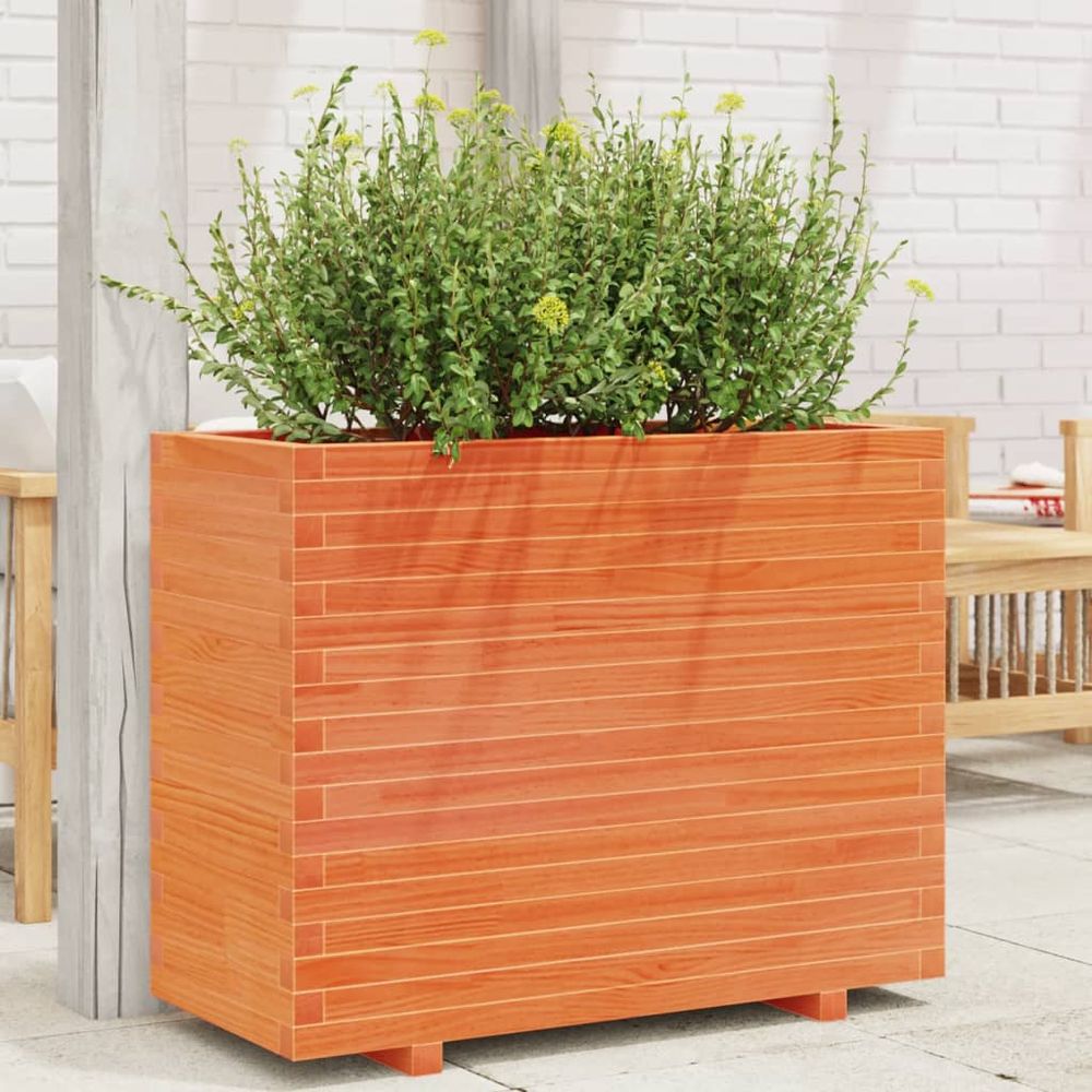 Jardinière rectangulaire en pin cire marron 90x40x72 cm