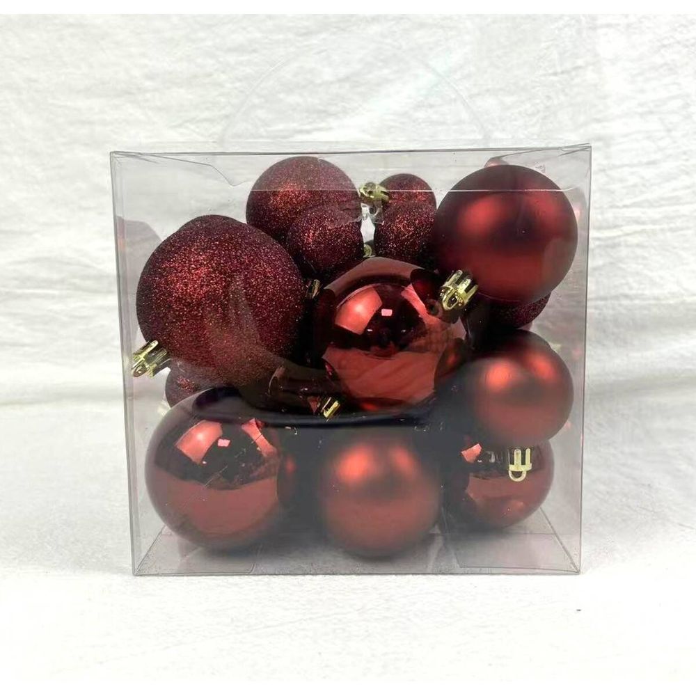 Kit de 35 boules de noël en plastique petit modèle grenat