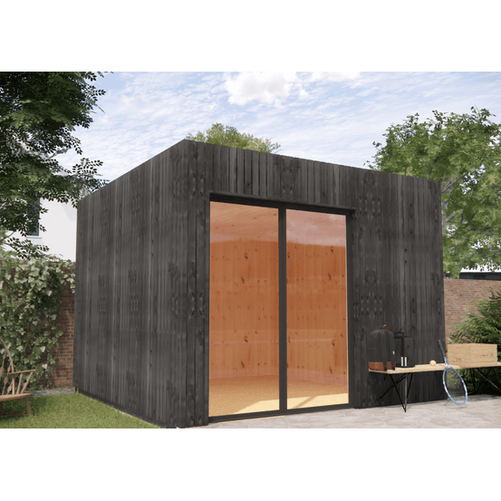 Bureau de jardin 4 saisons en bois 3,3 x 3,5 x 2,7 m / isolation re2020 / menuiseries alu k-line