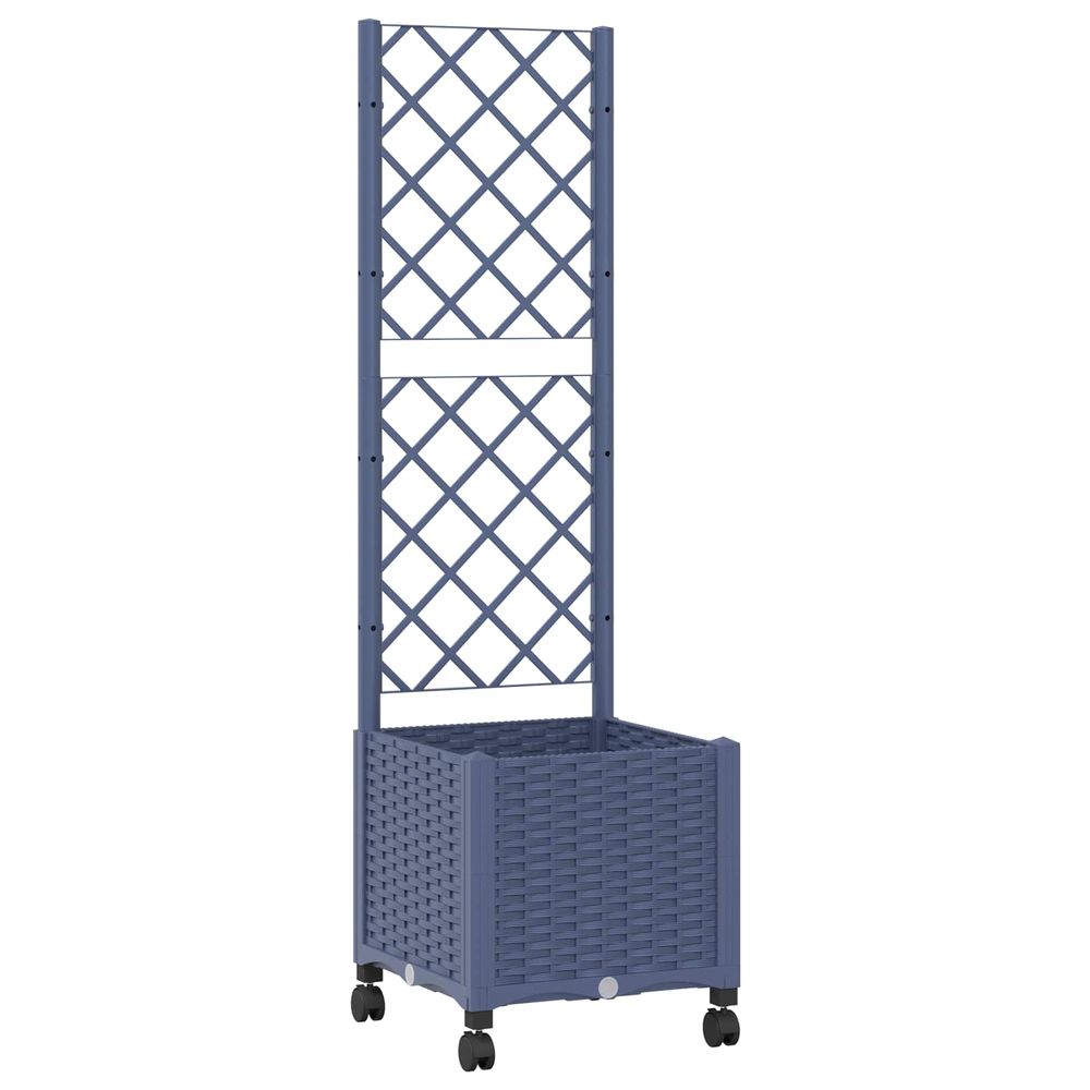 Bac de jardin avec treillis et roues gris bleu 40 x 40 x 146 cm