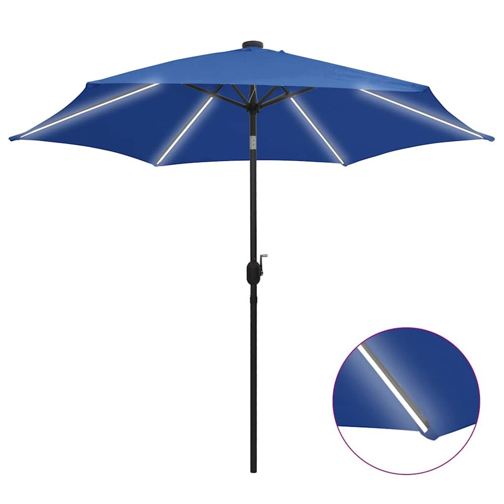 Parasol de jardin et lumières led mât en aluminium bleu azuré