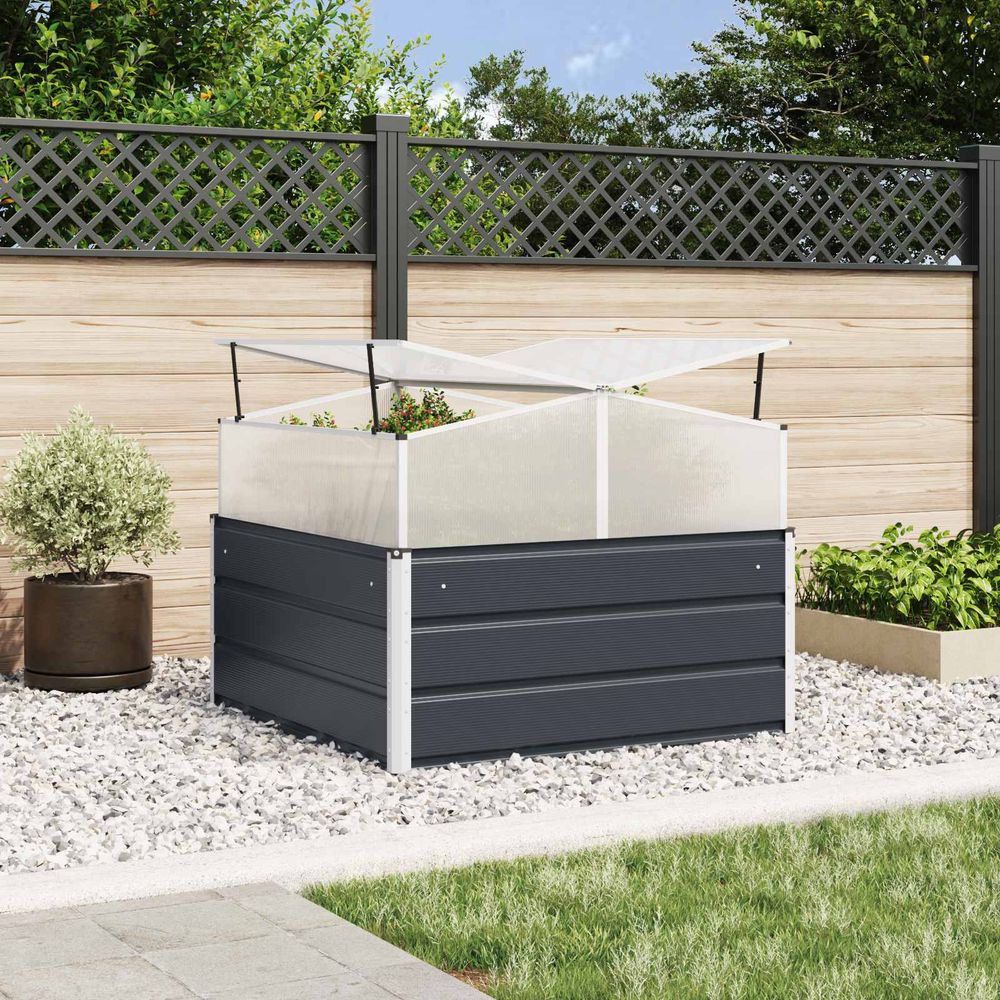 Carré potager acier galvanisé 100x100x77 cm bac de culture sur pieds anthracite