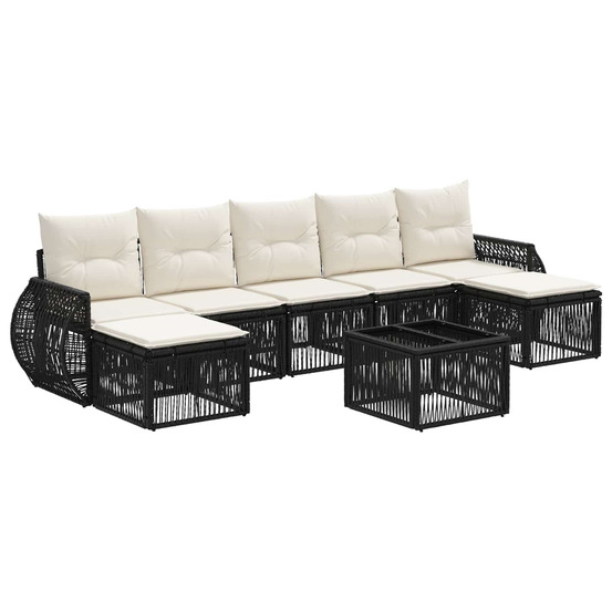 Ensemble de canapé de jardin 8 pcs noir et blanc crème