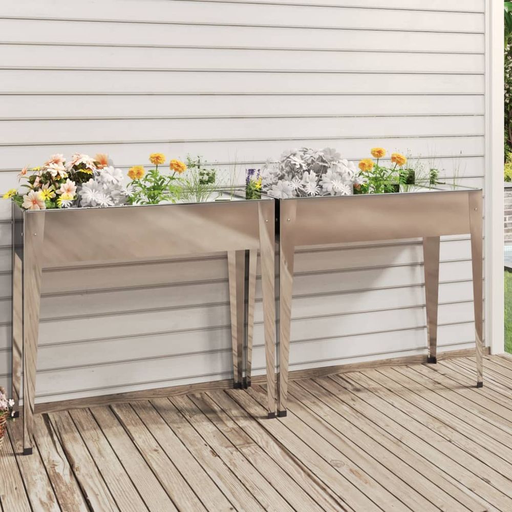 Lot de 2 potagers surélevés en acier galvanisé pour jardin terrasse balcon argenté