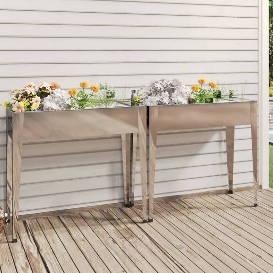 Lot de 2 potagers surélevés en acier galvanisé pour jardin terrasse balcon argenté