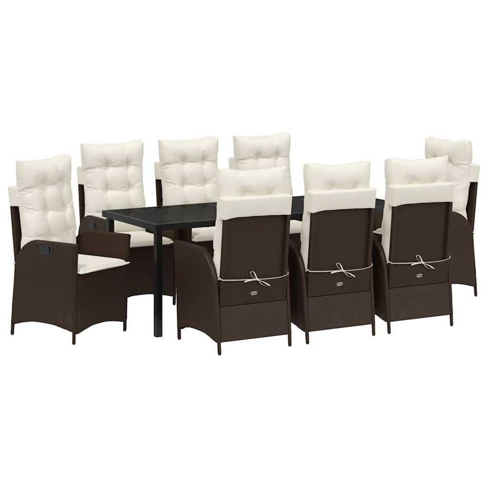 Ensemble de salle à manger pour jardin 9 pc marron polyrotin