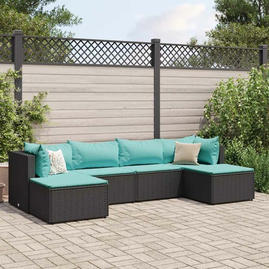 Salon de jardin 6 pcs avec coussins noir résine tressée