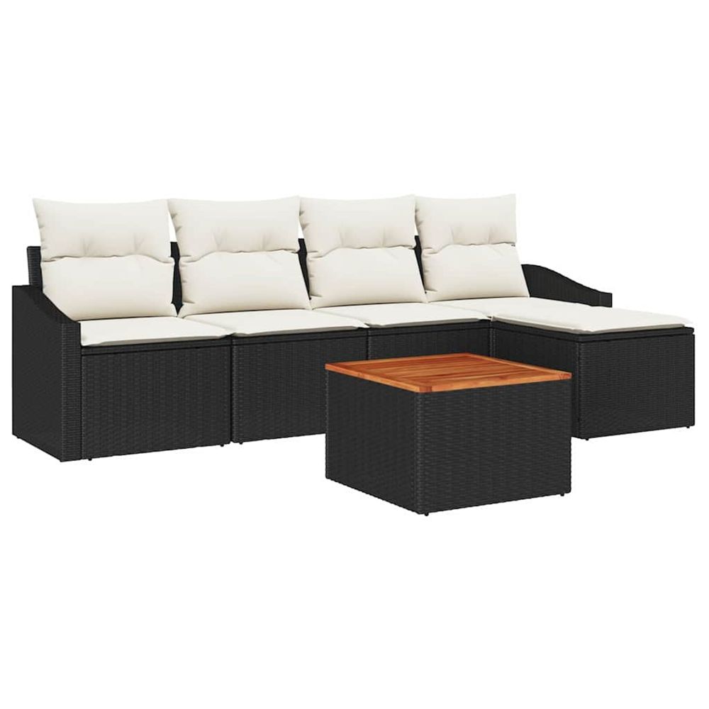 Ensemble de canapé de jardin 6 pc noir et crème polyrotin