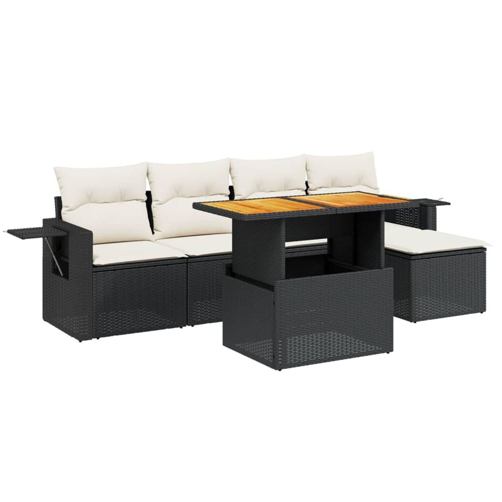 Salon de jardin 6 pcs avec coussins noir résine tressée