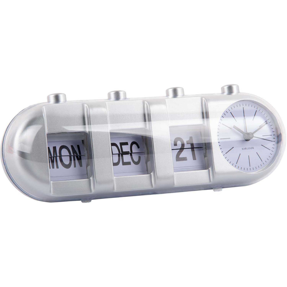 Réveil retro tube calendar flip argenté