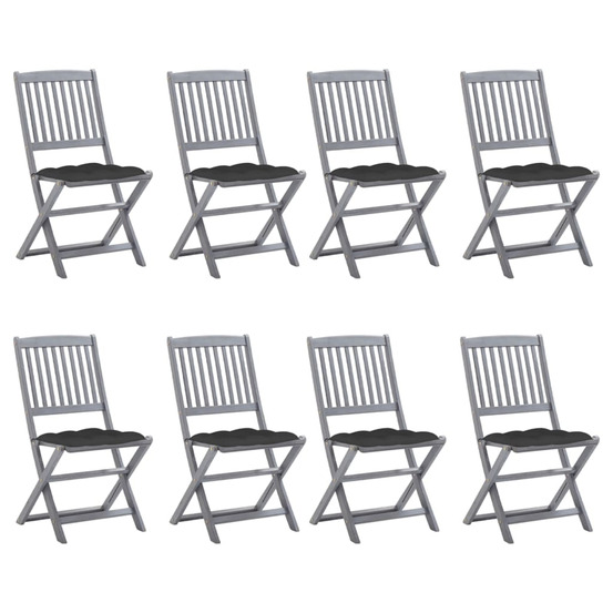 Chaises pliables d'extérieur lot de 8 et coussins bois d'acacia