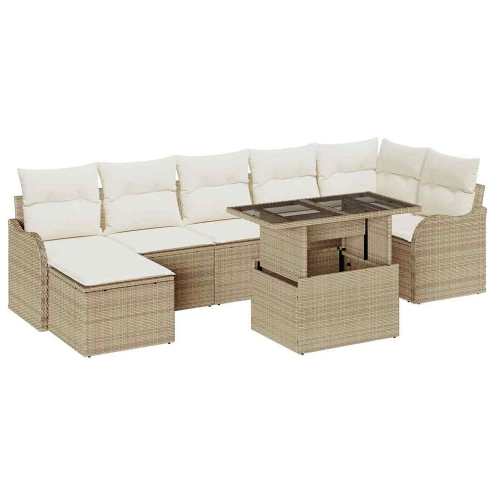 Ensemble de canapé de jardin 8 pcs beige poly rotin