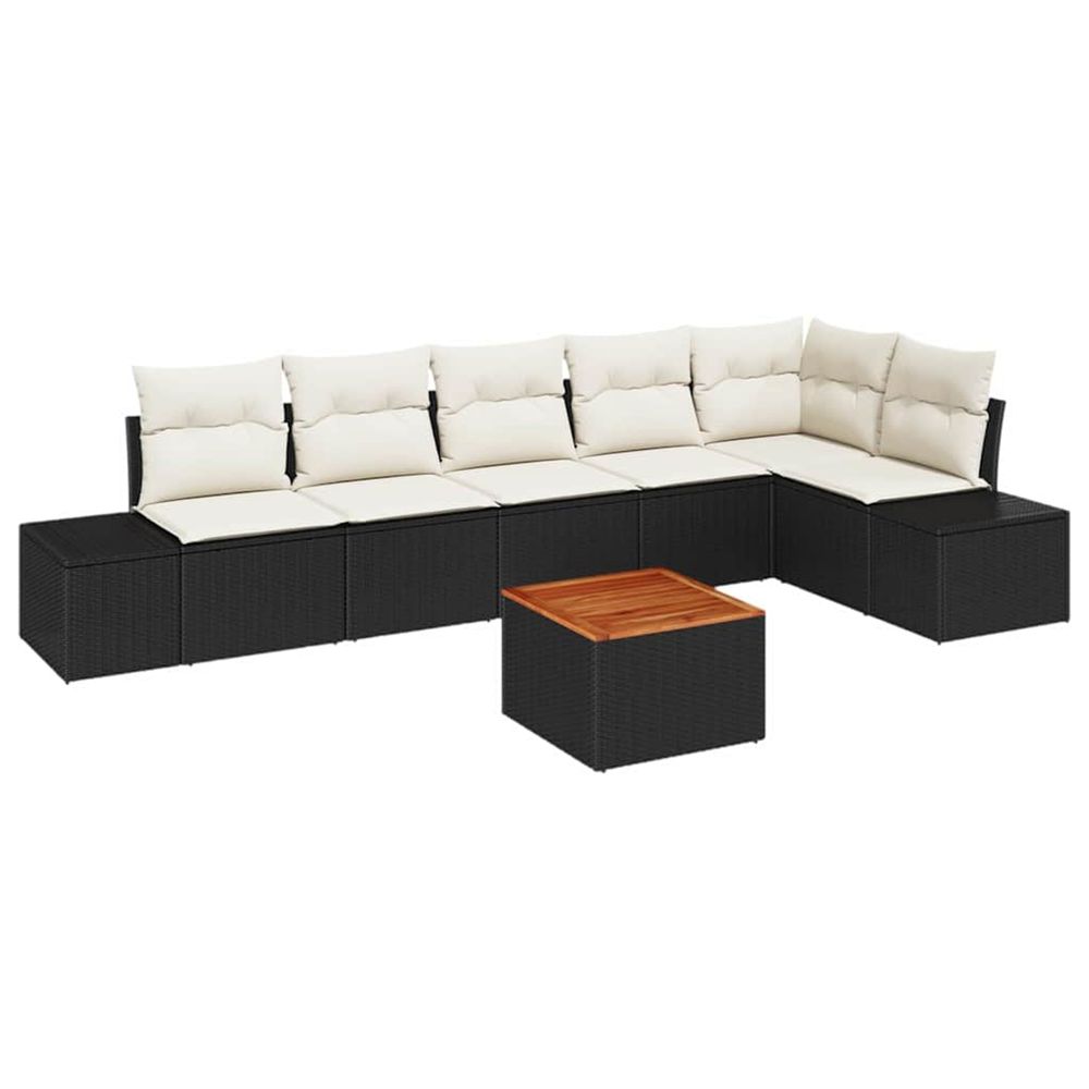 Ensemble de canapé de jardin 7 pc noir et crème polyrotin