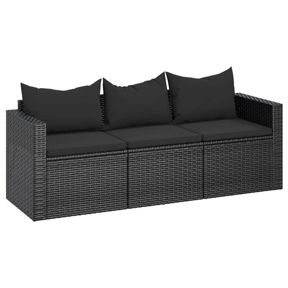 Canapé de jardin à 3 places avec coussins noir résine tressée
