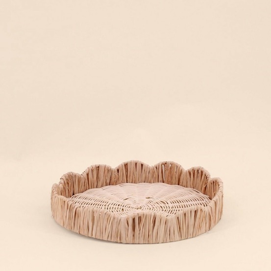 Plateau rond en rotin 30cm, festonne