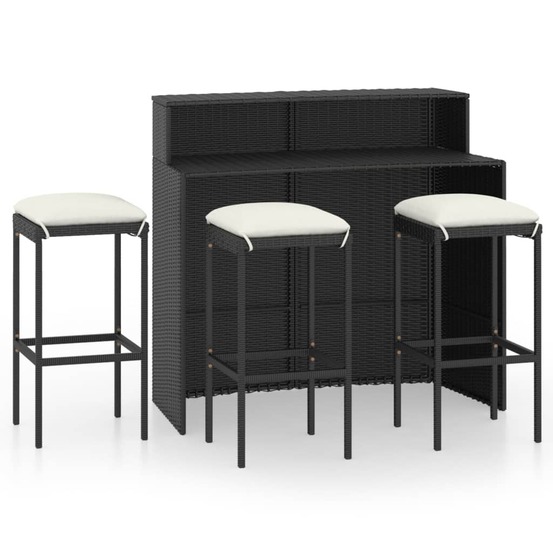 Ensemble de bar de jardin avec coussins 4 pcs noir