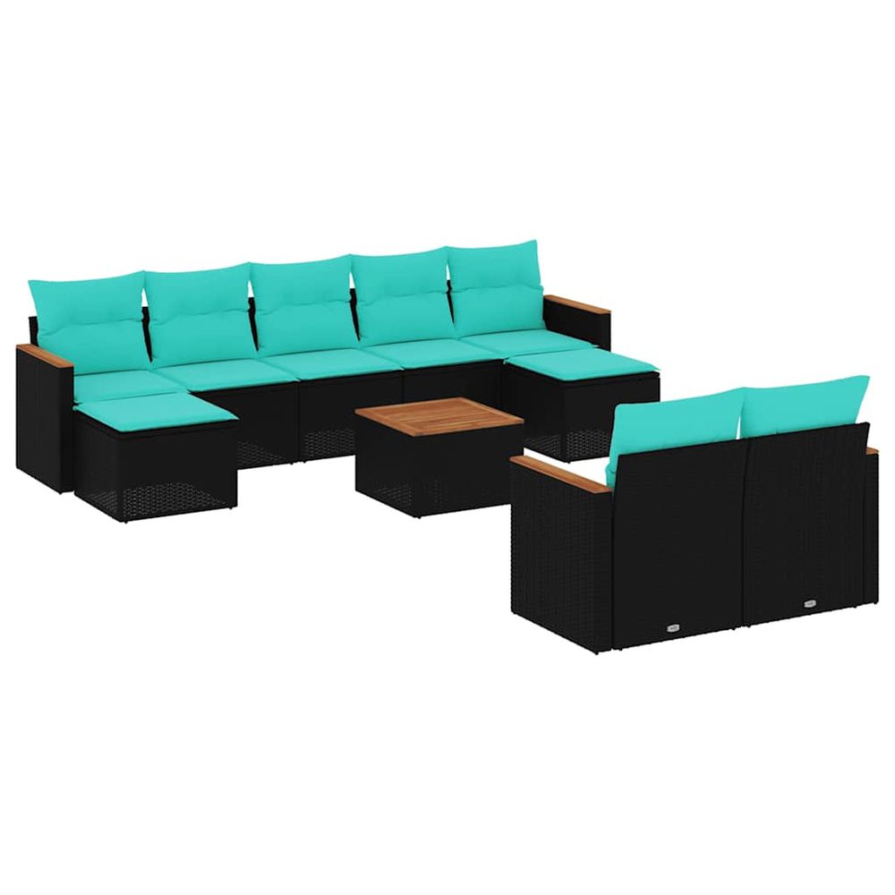 Ensemble de canapé de jardin 10 pcs avec coussins noir