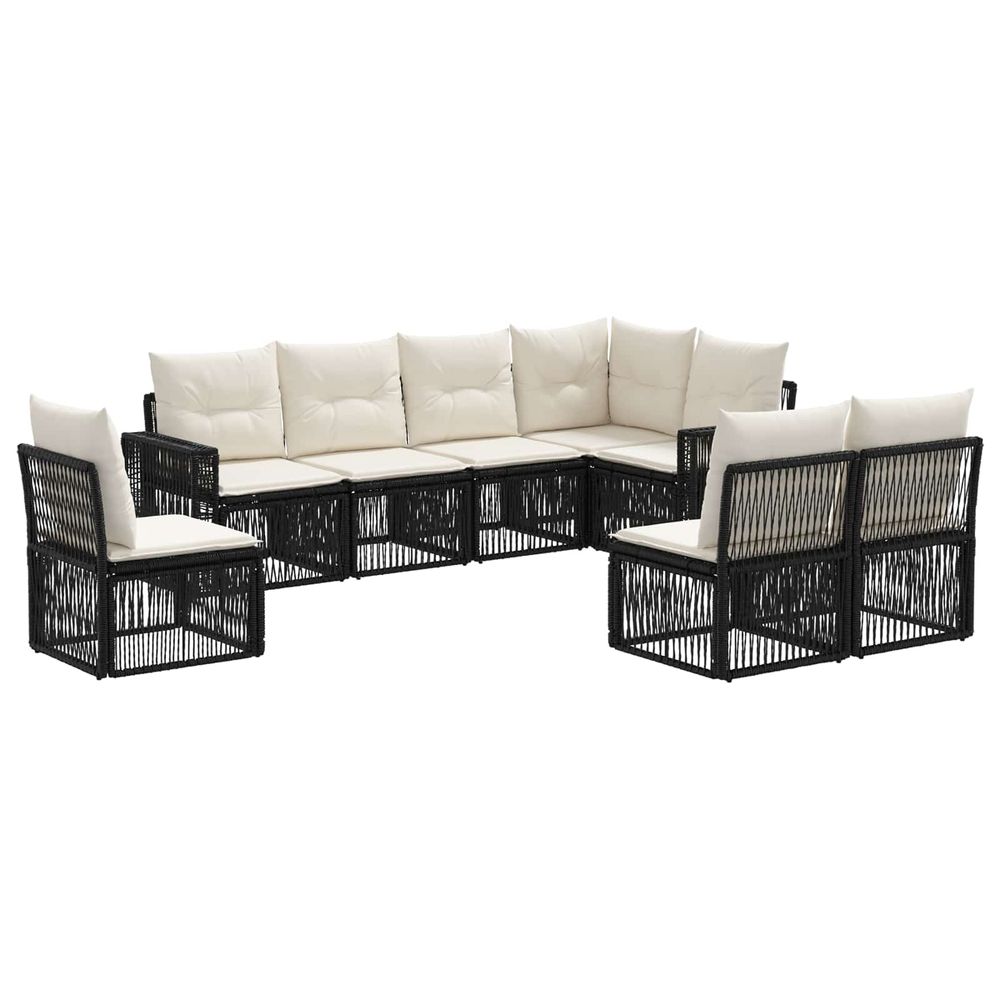 Ensemble de canapé de jardin 8 pc noir et blanc crème polyrotin