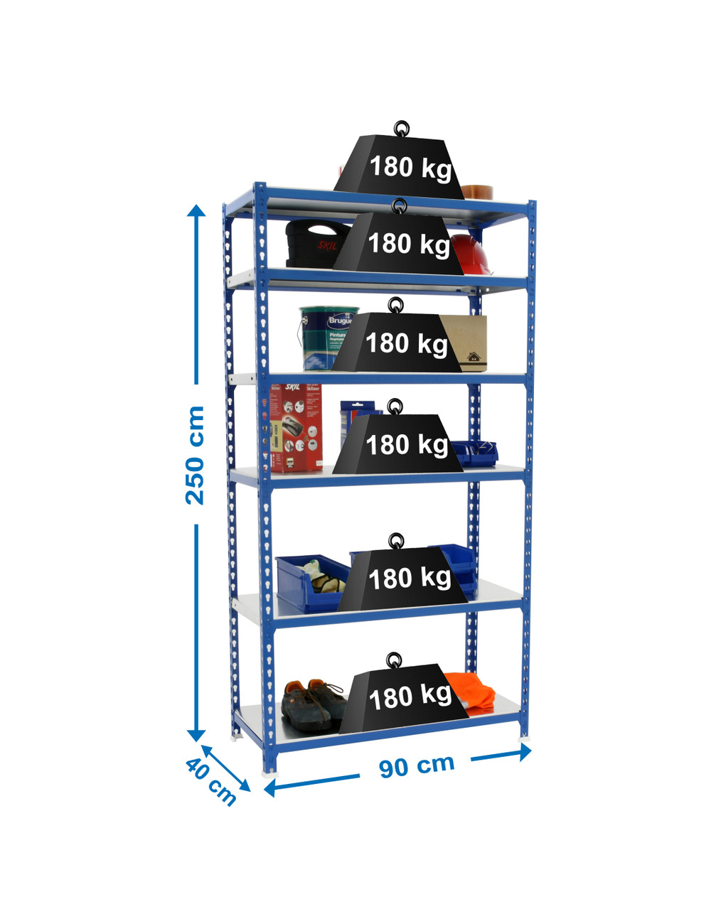 Etagère légère sans vis simonclick 6/400 bleu/galva bleu/galva 2500x900x400 - simonrack