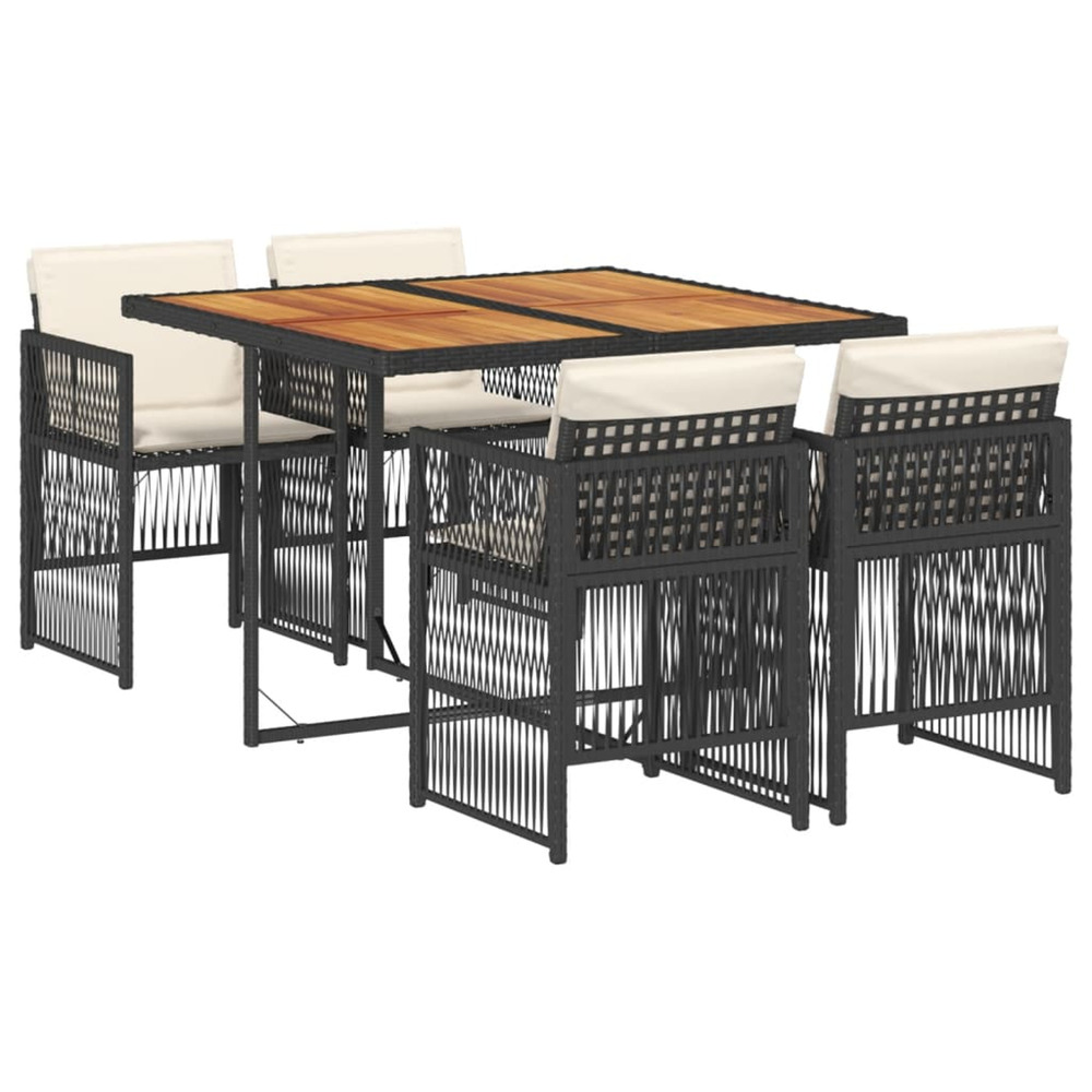 Ensemble à manger de jardin coussins 5pcs noir résine tressée