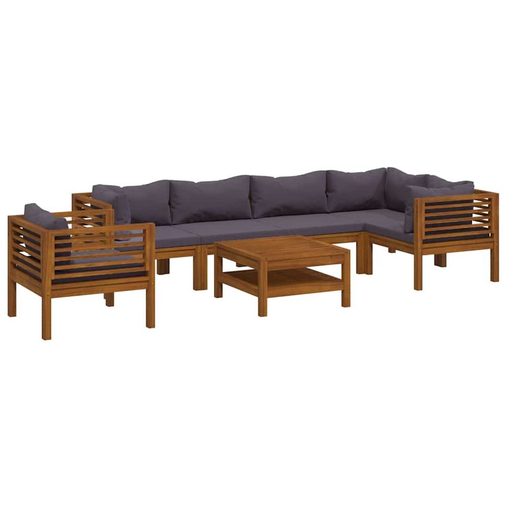 Salon de jardin 7 pcs avec coussin bois d'acacia solide