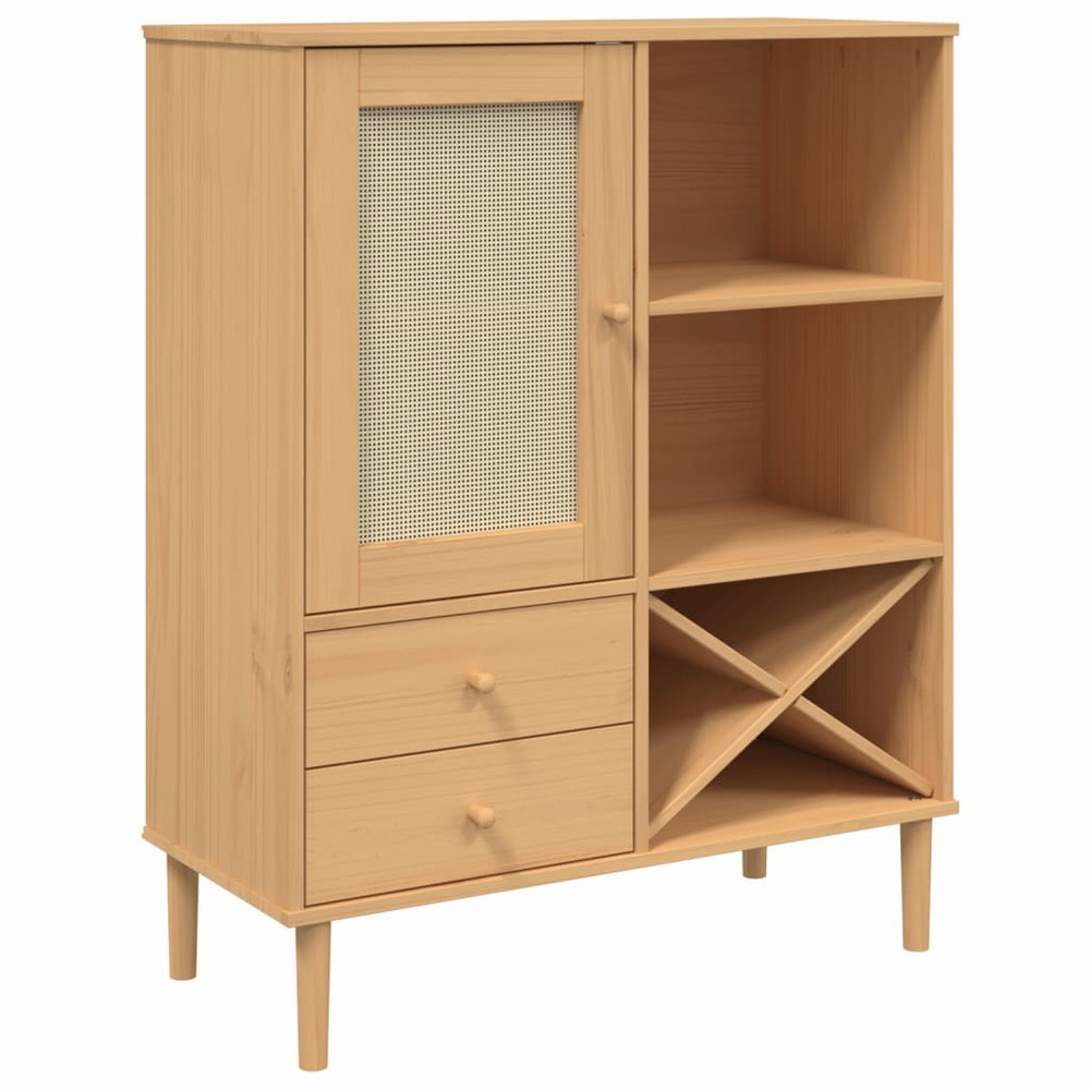 Buffet bahut commode armoire meuble de rangement organisateur cuisine salle de séjour salon aspect rotin 90 x 40 x 112cm bois