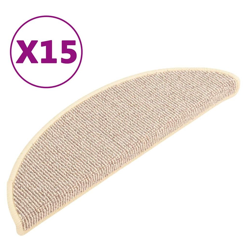 Tapis d'escalier 15 pièces 56 x 17 x 3 cm blanc et marron demi-rond