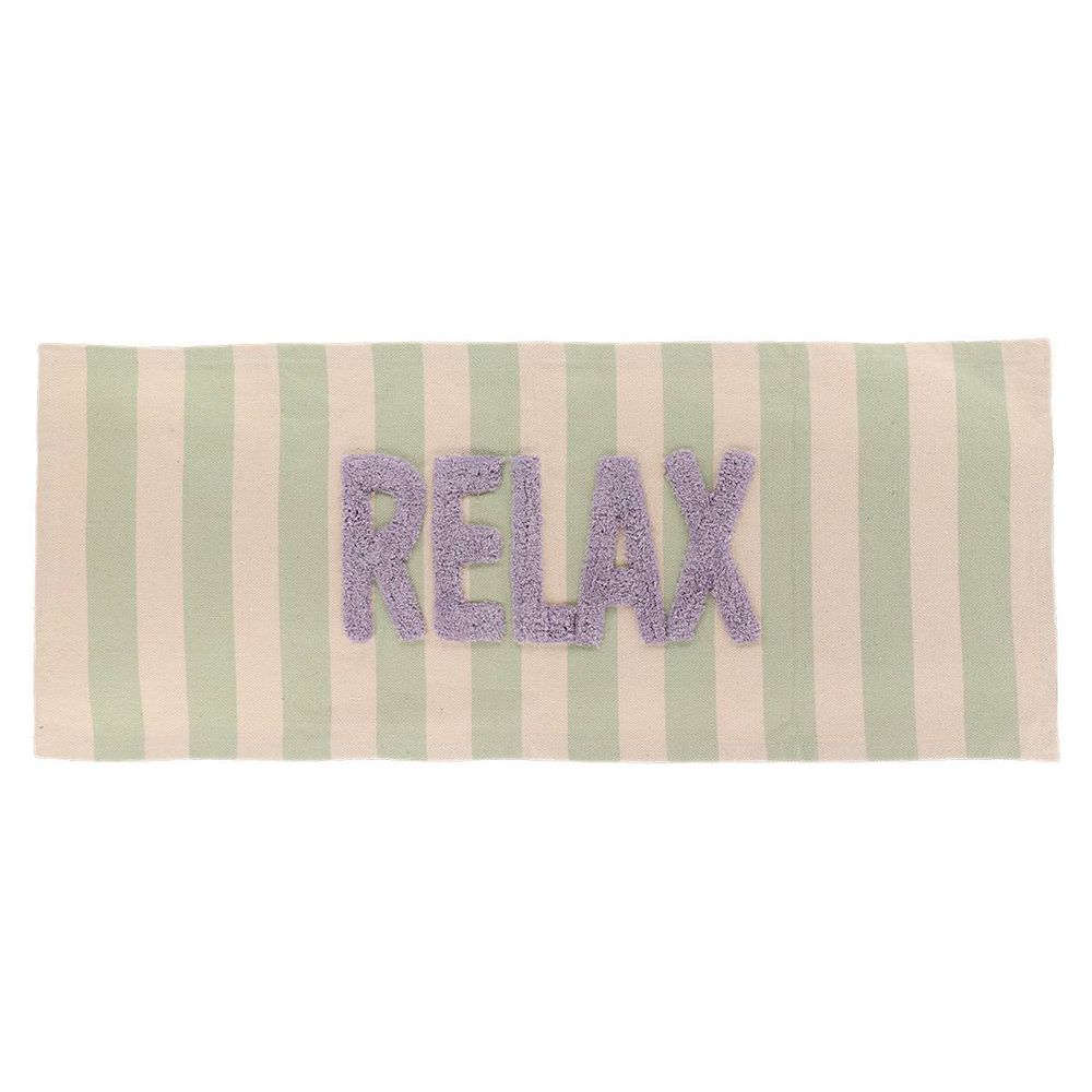 Tapis coton inscription tuftee relax 45x120 cm - vert/beige