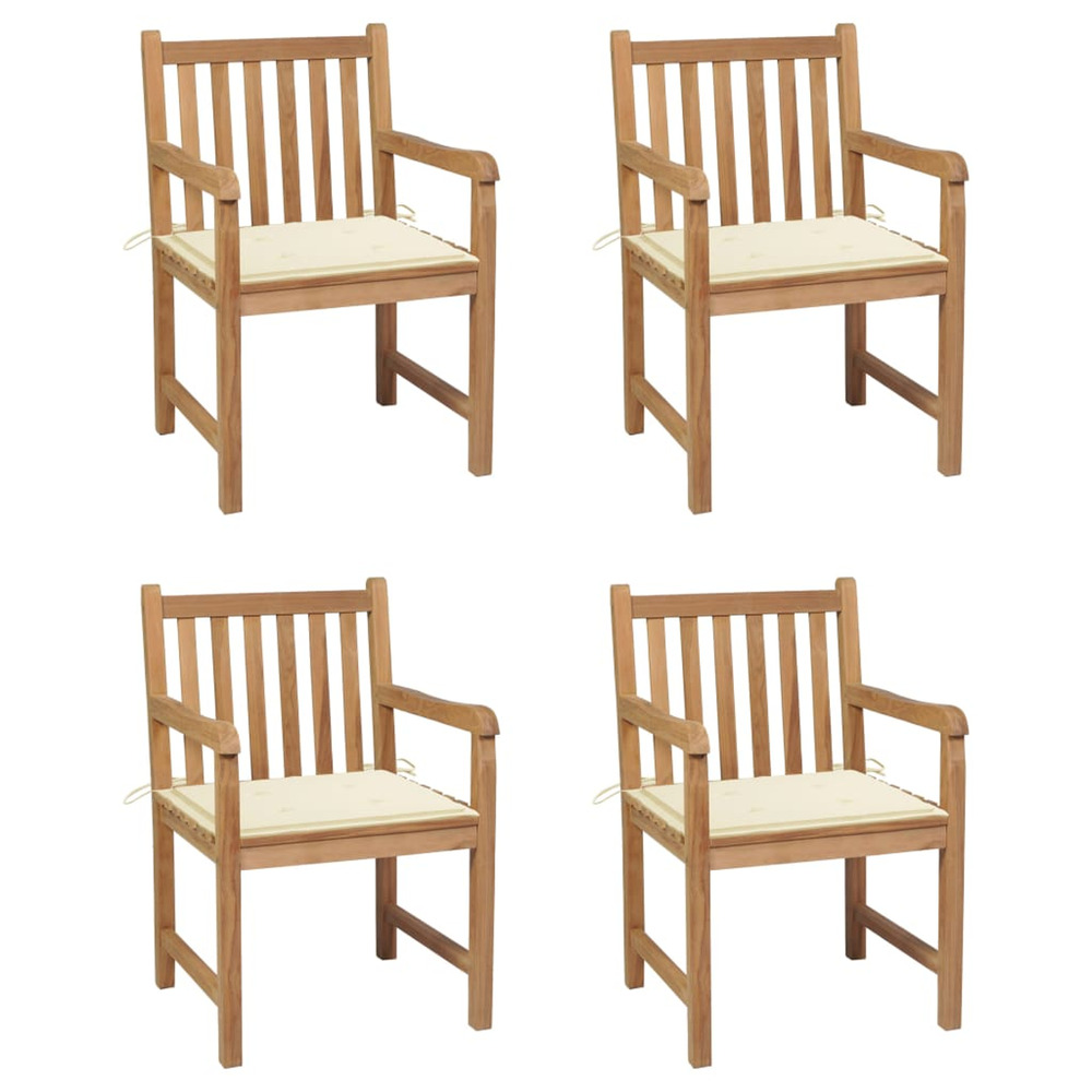Chaises de jardin lot de 4 et coussins crème bois teck solide