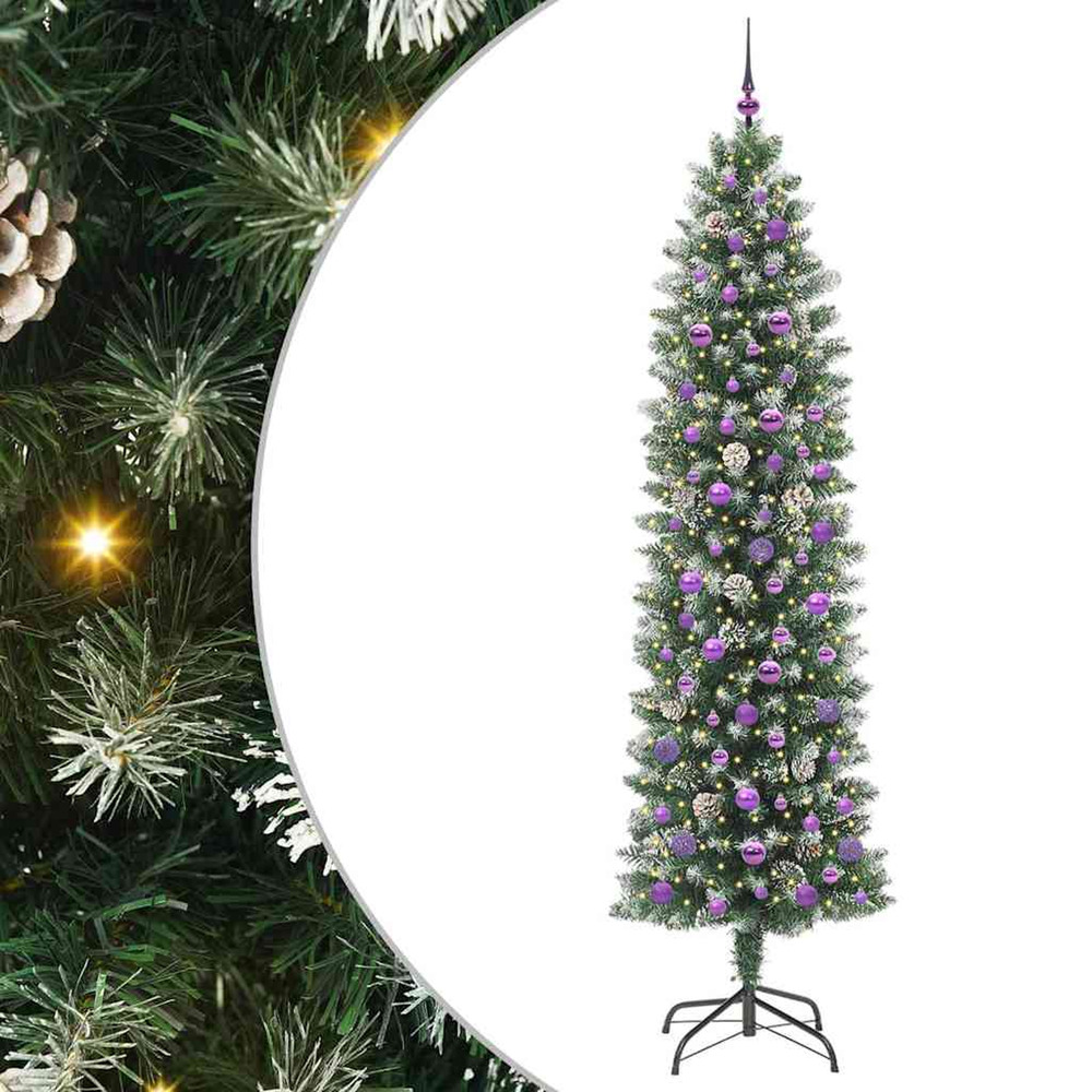 Arbre de noël artificiel slim avec 300 led vert et blanc 240 cm