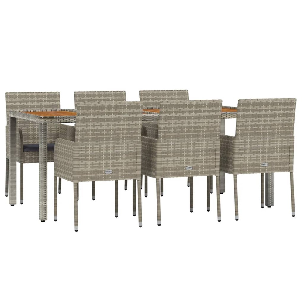 Mobilier à dîner de jardin et coussins 7 pièces gris rotin