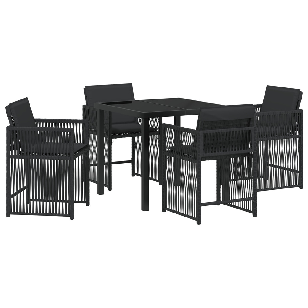 Ensemble de 5 pièces de salle à manger de jardin avec coussins en noir et rattan poly